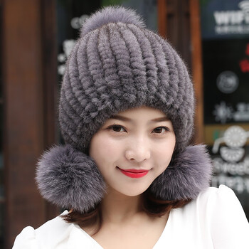 中老年人貂皮帽子女士皮草帽子冬季貂皮貂毛编织狐狸毛球保暖护耳加厚