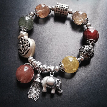 63cuimeng专柜 强力 转运 旺事业 15mm大珠子金发晶手链女 925银