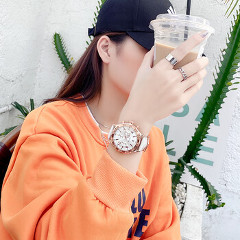 古欧（GUOU）女士手表女时尚品牌潮流女表学生女生手表简约个性大表盘石英腕表 皮带白