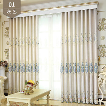 窗帘布窗幔帘头成品遮光欧式绣花卧室飘窗客厅别墅阳台纱帘 灰色窗帘
