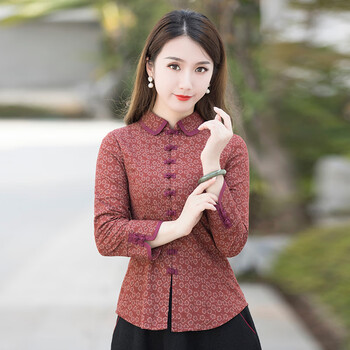 筠雅春秋长袖改良唐装上衣修身显瘦旗袍外套复古茶服棉麻中式女装j925