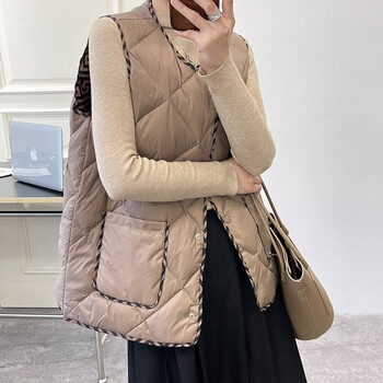 凡珠小香风羽绒棉马甲女2023年冬季新款宽松显瘦保暖马夹外套运动背心 卡其色 4XL【建议115-130斤】