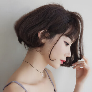 短发bobo头齐耳短卷发气质修脸网红可爱帅气蓬松自然假发套 闷青亚麻