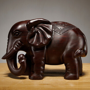 珠缘景翠黑檀木雕大象摆件实木质雕刻一对象红木家居玄关办公室装饰