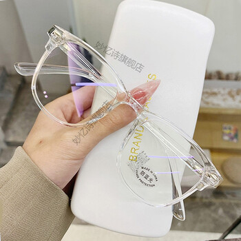 妙忆诗透明白色防蓝光眼镜成品近视镜塑料pc膜潮 透明框 近视-350度