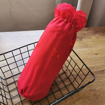 长款韩版蕾丝花边居家防污精品护袖女式防脏棉布秋冬办公双层袖套红色