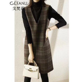 戈梵莉连衣裙新品2021新款女装秋冬气质两件套套装裙大码显瘦性感毛呢轻熟裙中长女士春秋打底裙2223 图片色 S(建议100斤以下)