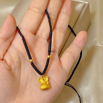 ghgh老凤凰珠宝黄金生肖兔子吊坠项链女999足金锁骨链本命年儿童礼物