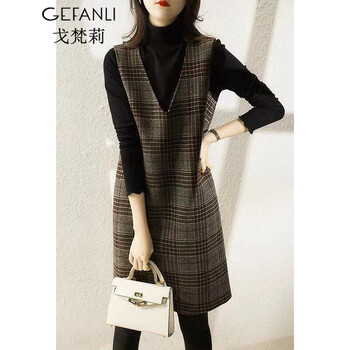 戈梵莉连衣裙新品2021新款女装秋冬气质两件套套装裙大码显瘦性感毛呢轻熟裙中长女士春秋打底裙2223 图片色 S(建议100斤以下)