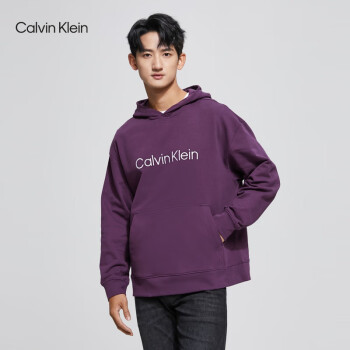 Calvin Klein  Jeans春秋男士时尚纯棉简约刺绣字母连帽套头卫衣40H_M231 6QI-暗夜紫色 M  （建议130-150斤）