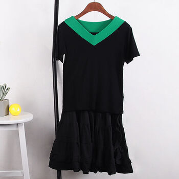 跳广场舞穿的舞裙半身裙跳舞腰中裙广场舞服装跳舞短袖套装松紧短袖服