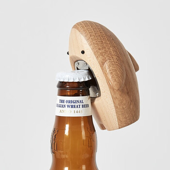 初心实木啤酒开瓶器起子创意鲨鱼型开酒器鲨鱼开瓶器白橡木