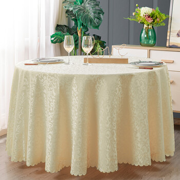 酒店桌布台布欧式大圆桌桌布布料布艺餐桌餐厅饭店布套罩台布米白色2
