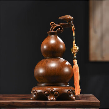 细细木语实木雕葫芦摆件一对木质新中式家居装饰客厅红木工艺品乔迁送
