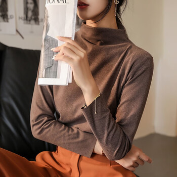 翊尚美阳离子打底衫女秋冬新品半高领女士内搭套头超软保暖针织衫摩卡