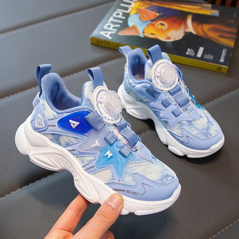 旋转纽扣女童鞋运动鞋2023春季新款儿童老爹鞋女孩跑步透气浅蓝色30