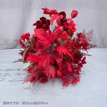 高端地排花成品舞台花排路引花挂花婚礼装饰假花仿真花艺红色路引花