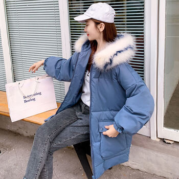 棉袄ins港风棉衣学生冬韩版宽松加厚棉服女潮蓝色xs建议90120斤