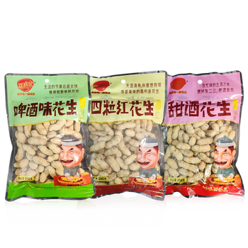 rf嘉利是啤酒甜酒味花生四粒红花生200g*4包 花生米带壳零食炒货干