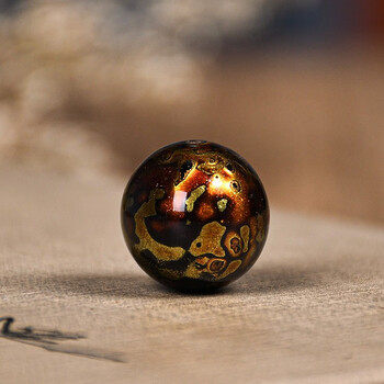 珠单珠佛珠 手串女士手链首饰品 吊坠犀皮漆器散珠20mm多宝配珠 黑金