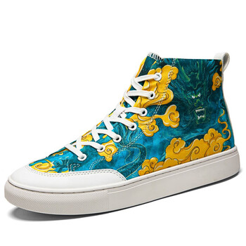 帆布鞋男青年学生高帮个性国潮印花帆布鞋xyltqza516国潮青龙37