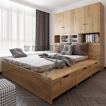 汇德能床连体衣柜极简榻榻米床衣柜一体小户型卧室多功能日式高箱书柜