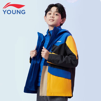 李宁童装儿童户外三合一外套男大童21年秋冬款外风衣内摇粒绒卫衣保暖