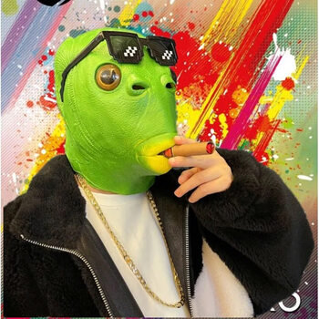 抖音绿头鱼头套面具绿鱼头鱼头怪怪人鱼头套绿头怪网红全脸无味绿鱼怪