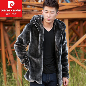 貂皮外套男潮流整貂皮毛一体皮衣短款雕毛青年仿貂绒皮草大衣针织银色