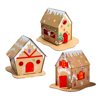 纸房子手工儿童新年手工diy圣诞节纸盒小屋创意粘贴冬天雪屋纸板房子