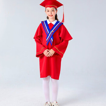 园学士帽小学毕业照服装学士服毕业礼服拍照衣服博士帽子 新款红色