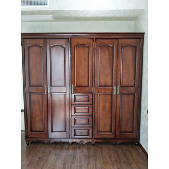 衣柜橱门全木五门橡木柜子卧室复古抽屉轻奢灰色栗色 板栗色5门(长230