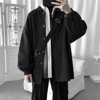 yxko暗黑系宽松工装夹克男学生韩版潮流复古多口袋花苞袖外套男 807