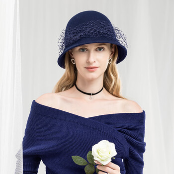 ee 原创设计时尚新款冬天帽子 女英伦羊毛礼帽 纱网名媛宴会成人小礼