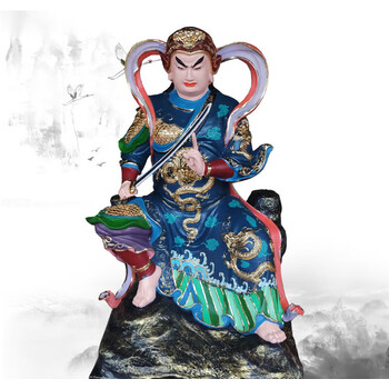 周公桃花女神像站立祖师爷身边玄武公祖庄严威武塑像神像 1.3米蓝衣款