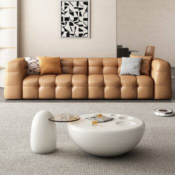 松闲 沙发 意式轻奢真皮棉花糖沙发简约现代网红沙发高档客厅皮艺沙发