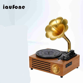 iaufone黑胶唱片机蓝牙音响留声机黑胶片唱机电唱机复古生日礼物仿木