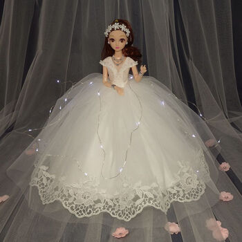 公主套装礼盒大号玩具洋娃娃单个生日礼物 白婚纱 黑底 礼袋(半组装)