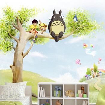 卡通龙猫壁纸儿童房墙画男女孩卧室墙布客厅动漫背景墙墙纸 32d无缝超