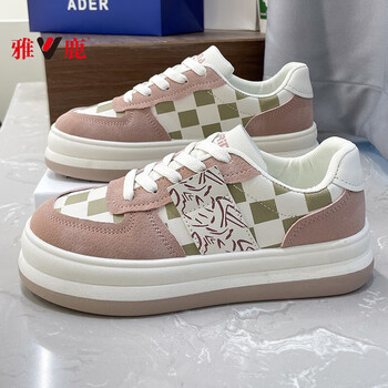 雅鹿女鞋女生初中生小众高中生时尚休闲鞋防滑厚底ins板鞋格子百搭鞋