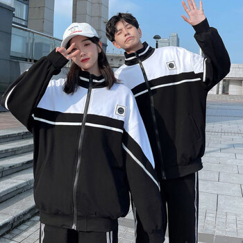 简约黑白外套高中生深圳校服三件套帕孚 短袖套装【黑色短袖 裤子】 7