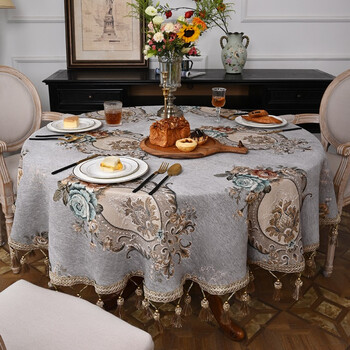 布艺台布轻奢风绿色高档圆桌布桌子垫布定制黛弗拉灰140200cm稍大餐桌