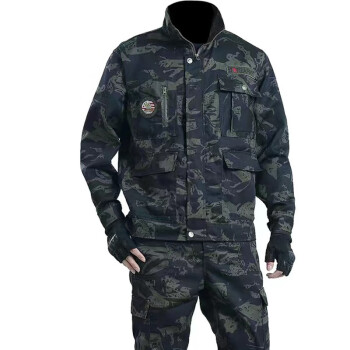 迷彩服男套裝外套春秋加厚電工焊工汽修耐磨勞保服軍訓服大口袋黑鷹