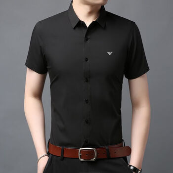 短袖衬衫男纯色薄款商务职业正装韩版潮流衬衣男装免烫抗皱 2802#黑色