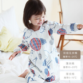 格里尼Griny婴儿睡袋春秋薄款保暖宝宝分腿睡袋四季通用空调房防踢被 热气球上的猫 110码/XL建议身高105-115cm)