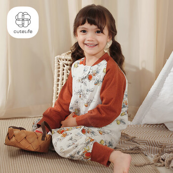 Cutelife婴儿轻羽竹棉分腿睡袋六层纱布儿童宝宝防踢被四季通用 南瓜庄园 L码  (身高95-110cm)