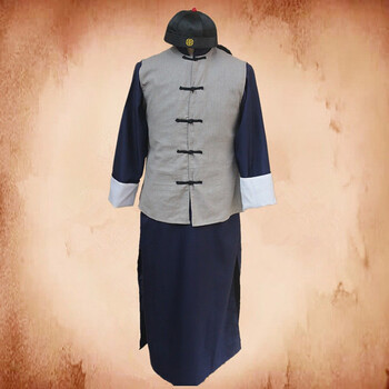 蜜丹丽男装新品清朝官服民国装清朝古装长衫马甲套装管家服装中式长袍