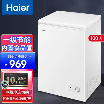 【高配款无需除霜】海尔（Haier）冰柜  家用小型冷柜冷藏冷冻转换柜冷柜 BC/BD-100GHZ100升/内置挂篮