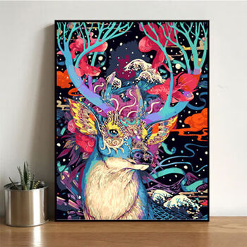 diy数字油画银光冰鹿风景花卉动物人物手绘油彩填色装饰画炫光鹿gx