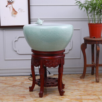 鱼缸中式大号圆缸养鱼盆水循环过滤器流水摆件客厅带灯款式一直径52